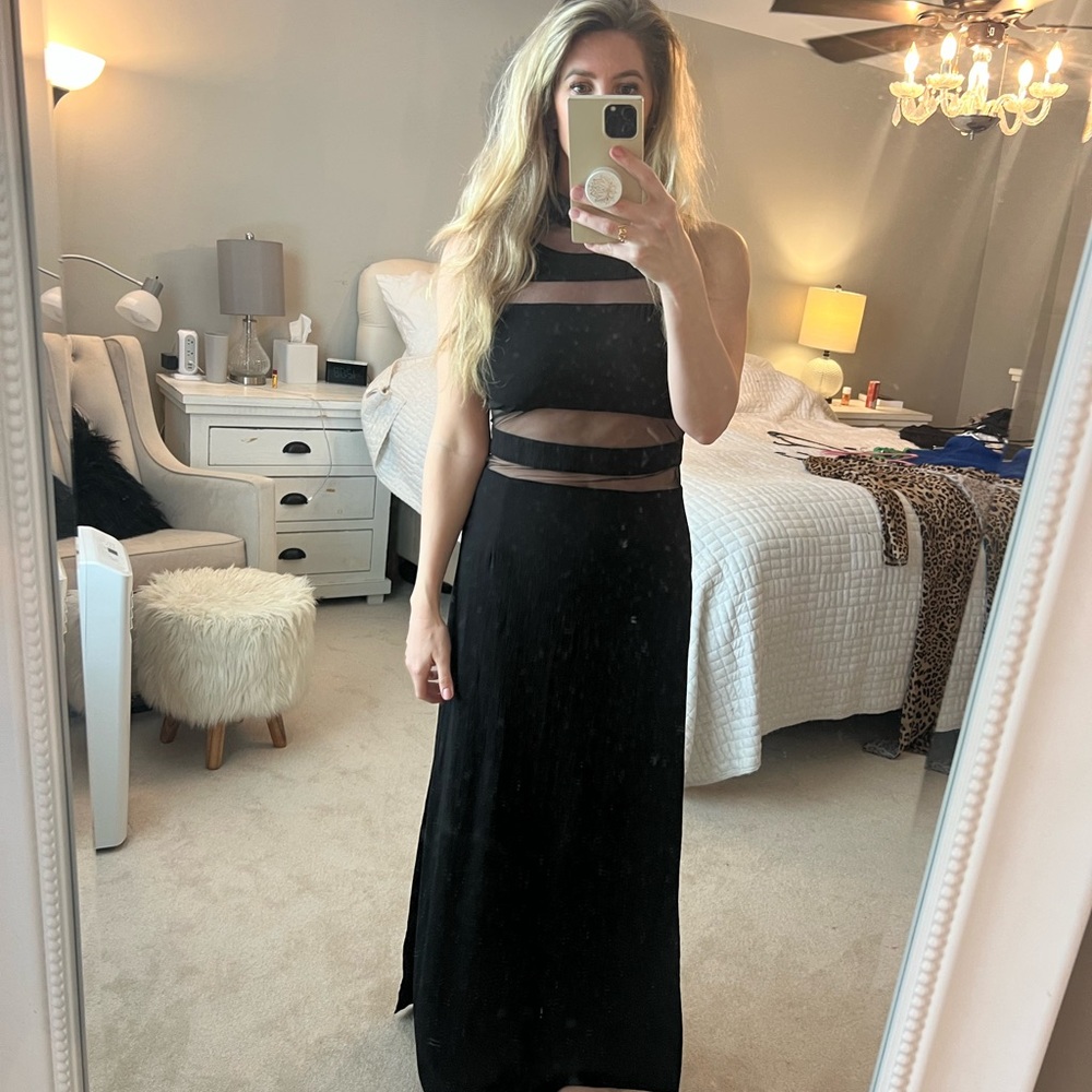 Sheer Sleeveless Black Evening Dress